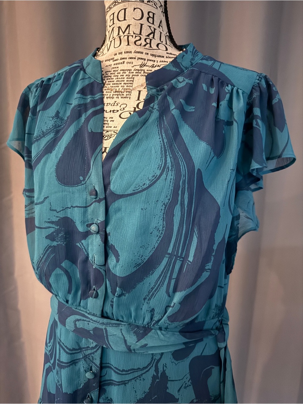 Taylor Teal Blue Abstract Midi Dress